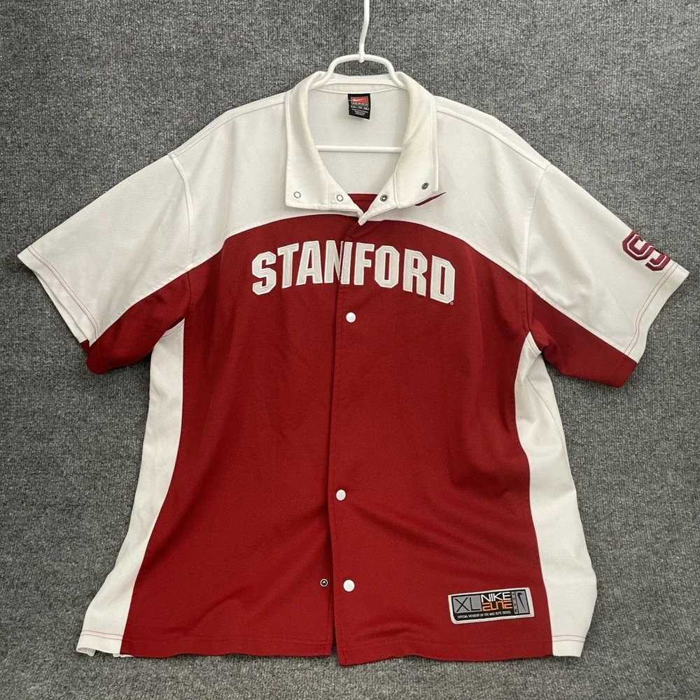 Nike Elite Team Stanford Shirt Mens Sz XL Warm Up Button Up Red Basketball